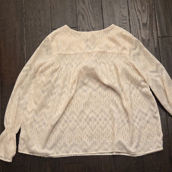 MAETTE BLOUSE LONG BELL SLEEVE V-NECK WHITE/GOLD SHIMMER TUNIC MEDIUM - Picture 11 of 12